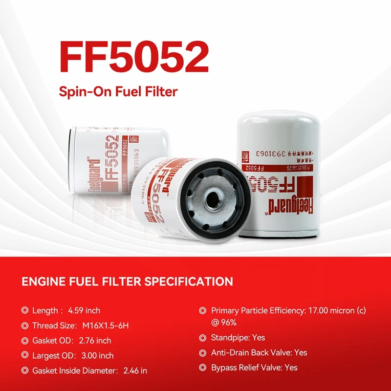 Filtre à carburant Fleetguard FF5052 compatible avec les moteurs Cummins B4.5 et 4B3.9-G