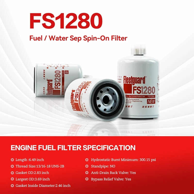 Séparateur eau/carburant Fleetguard FS1280 compatible avec Cummins 6B5.9